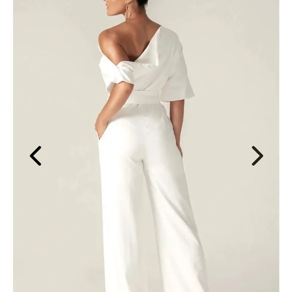 Ana Off-Shoulder Belted Jumpsuit in White - Picture 4 of 15